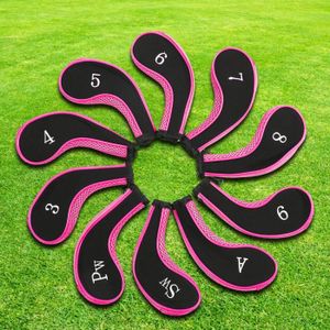 CAPUCHON - COUVRE CLUB VINGVO Couvre-tête de golf 10pcs Néoprène Golf Club Iron Head Covers Putter Set Protector Case Golf Accessory (Pink)