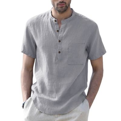 Chemise En Lin Homme Manches Courtes Enlision - Légère, Respirante, Sans Repassage, Coupe Régulière