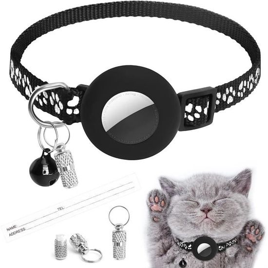 Collier de Chat pour Airtag Réfléchissant avec Clochette et Boucle De Sécurité, Collier de Chat