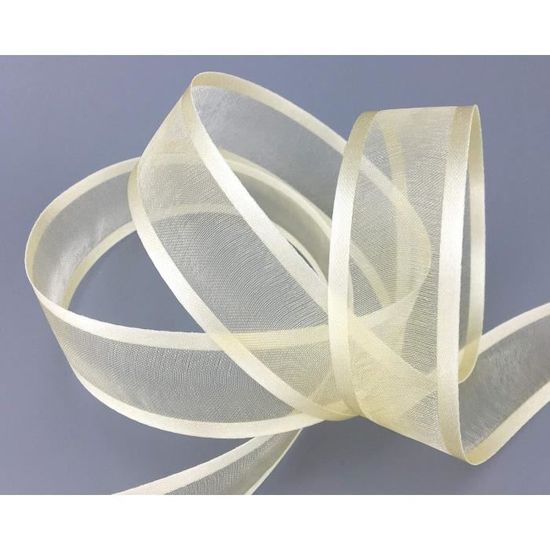 Finemark Ruban Mousseline De Soie 10 Mm X 50 M - Bord Satiné Bleu Foncé - Organza Transparent Brillant Pour Décoration Mariage & DIY