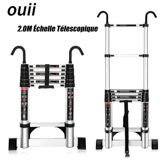 Échelle Télescopique en Aluminium OUII Finether - 2,0M - 7 marches ...