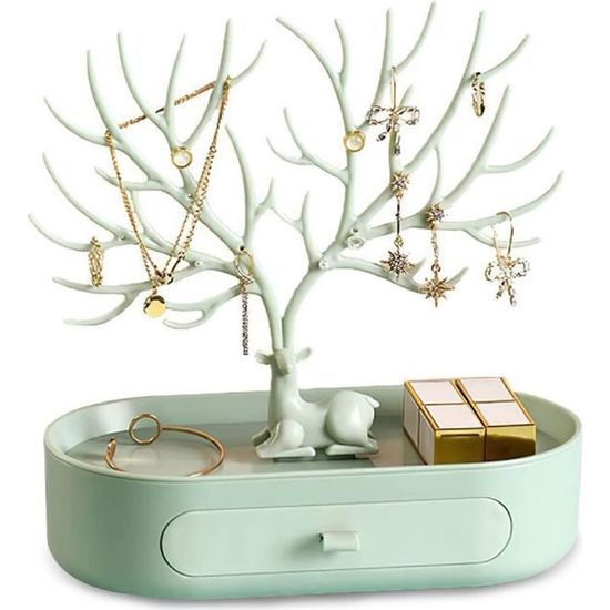 Présentoir à Bijoux En Forme De Bois De Cerf Blanc | 3-en-1 Avec Tiroir | Pour Colliers, Bracelets, Bagues | Dimensions 24.5x19.5x12.5 Cm - 13