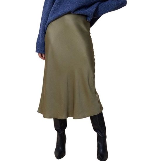 Jupes D'été En Coton Et Lin Pour Femmes, Couleur Unie, Taille élastique, Cordon De Serrage, Jupe D'été Décontractée 2025, Vert Kaki, Petit