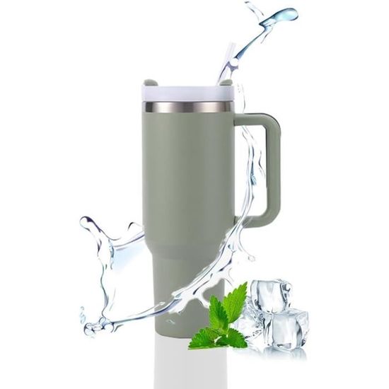 Mug Isotherme En Acier Inoxydable 1200 Ml - Avec Couvercle, Paille Et Poignée - Garde Le Chaud Et Le Froid - Neuf