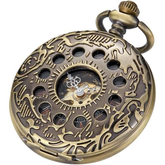 Montre De Poche Mécanique Rétro - Cadran Squelette Chiffres Romains - Cadeau Anniversaire Père