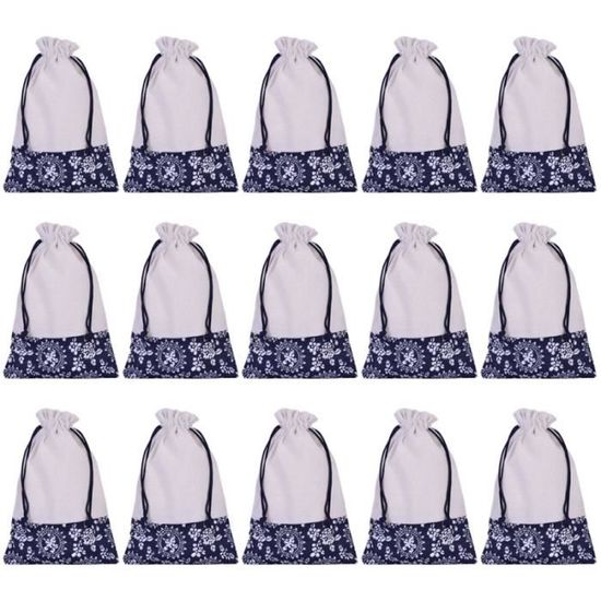15 pcs Pochette De Paquet Mode Bleu Blanc Porcelaine Assortiment Motifs Pack Rangement Sac 