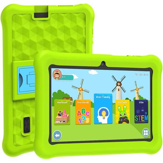 Tablette Enfant PRITOM 7 Pouces - Android 11, 2Go RAM, 32Go, Double Cam, Étui Silicone, Rose