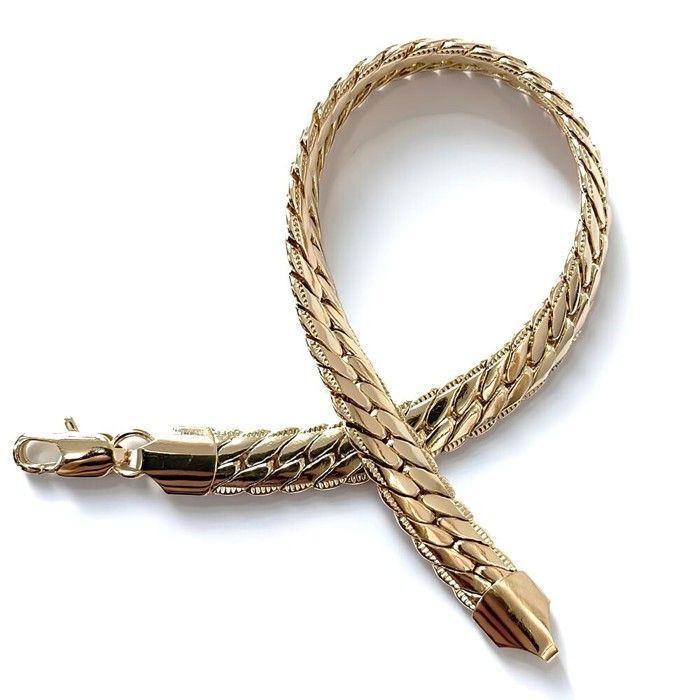 Bracelet - Femme - Maille Anglaise - Ciselée - 18 cm - Largeur - 6 mm - Plaqué Or Jaune 750/1000 - 3 Microns