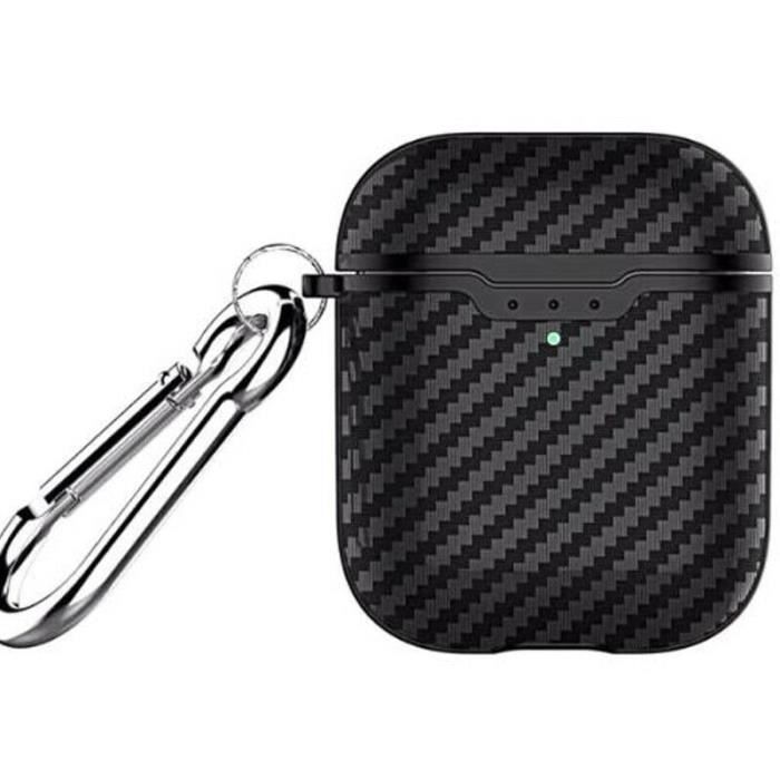 Étui de chargement sans fil Apple AirPods 1-2 - Housse de protection souple en fibre de carbone Noir