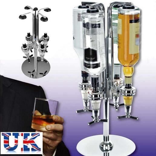 Distributeur Boissons Vin Alcool Bar Acier 4 bouteilles avec Doseur Alcool Supporter Stand