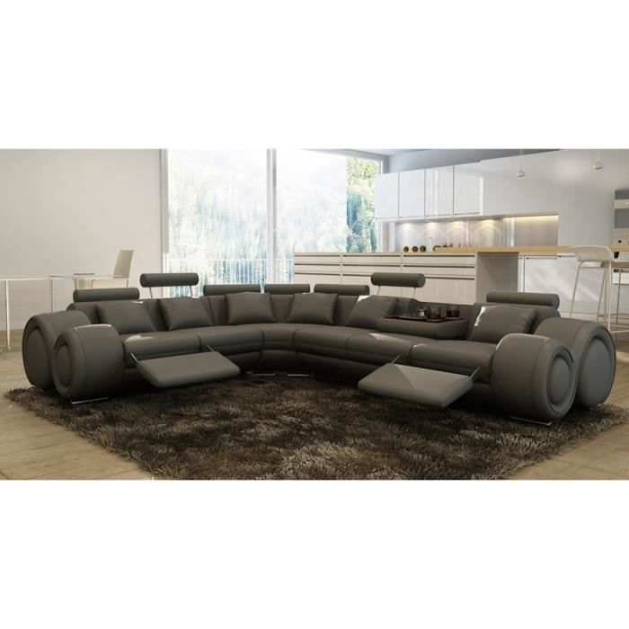 CANAPÉ D'ANGLE GAUCHE DESIGN CUIR GRIS RELAX