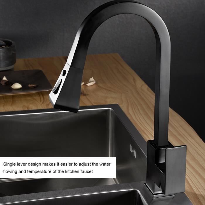 Robinet de cuisine noir multifonctionnel Robinet à poignée unique à tube carré à rotation de 360 degrés (norme DE G3 - HB003 VGEBY