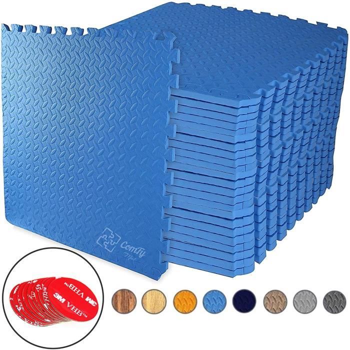 Tapis de Sol de Gym Sport avec 12 Dalles de Protection en Mousse 60 cm x 60 cm BLEU