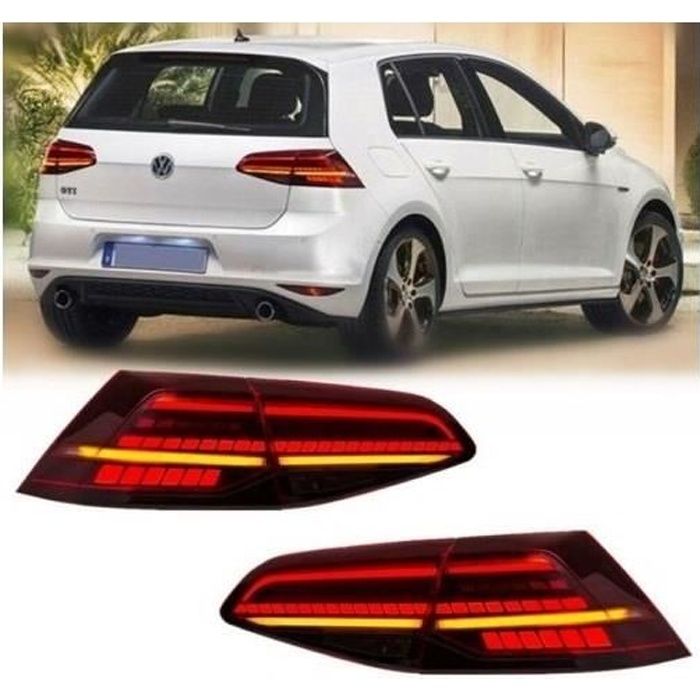 2 FEUX ARRIERE LED ROUGE POUR VW GOLF 7 LOOK PHASE 2 DE 11/2012 A 2019