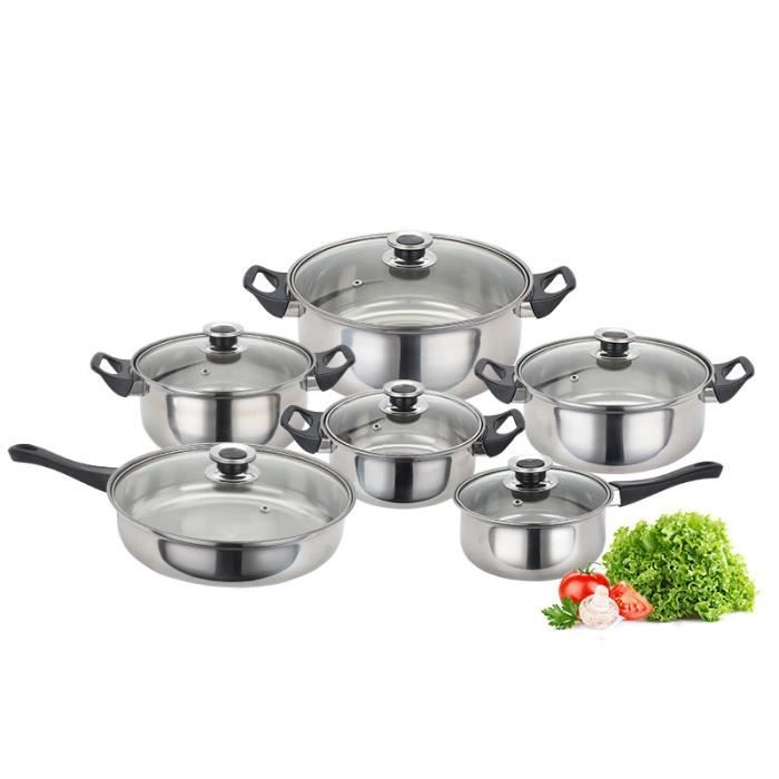 set 6 casserole avec couvercle batterie de cuisine 12 pièces