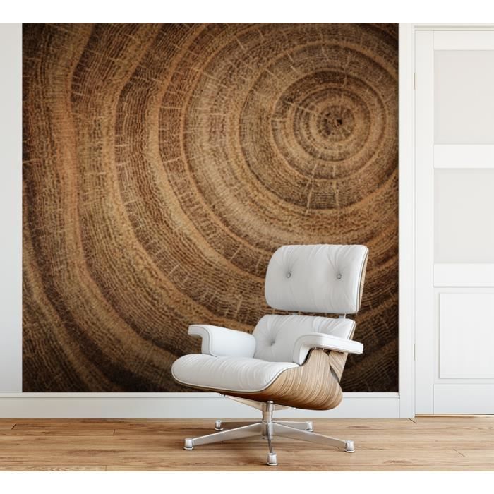 Papier peint finition satiné pré-encollé -Effet de texture bois coupé- L, 274 x H, 270 cm