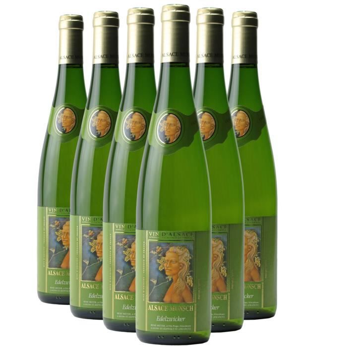 Alsace Edelzwicker Blanc - Lot de 6x100cl - Alsace Munsch - Vin AOC Blanc d' Alsace - Cépages Gamay, Pinot Gris, Muscat