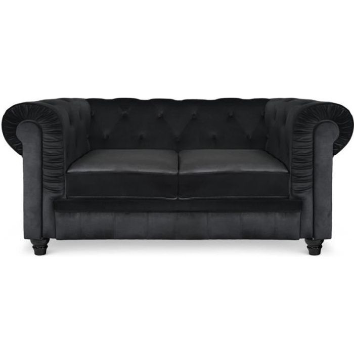 Chesterfield canapé 2 places - Velours Noir