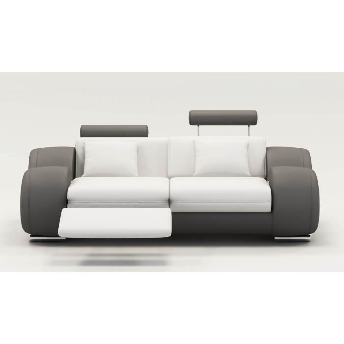 DYDDA - Canapé 2 places relax en cuir blanc et gris