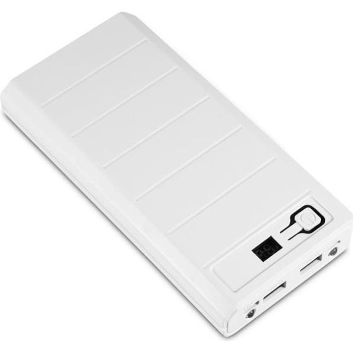 Drfeify banque de batteries portable 20000mAh 8 x 18650 Batteries Power Bank Kit Case Shell Dual USB + Type-C + Micro USB Port Blanc