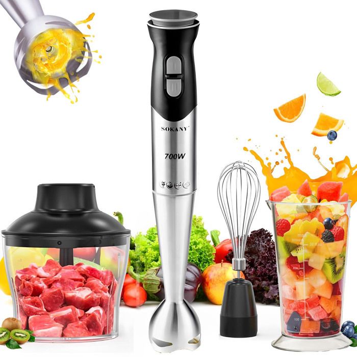 4 en 1 Mixeur Plongeant Multifonction,Mixeur Électrique 700W,Mélangeur à Main,Hachoir, Fouet, Mixeur pour Bébé Alimentaire,Sans BPA