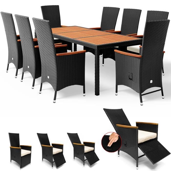 Salon de jardin en polyrotin Table 8 chaises avec dossier haut Fonction inclinaison Coussins de 7cm Mobilier de jardin