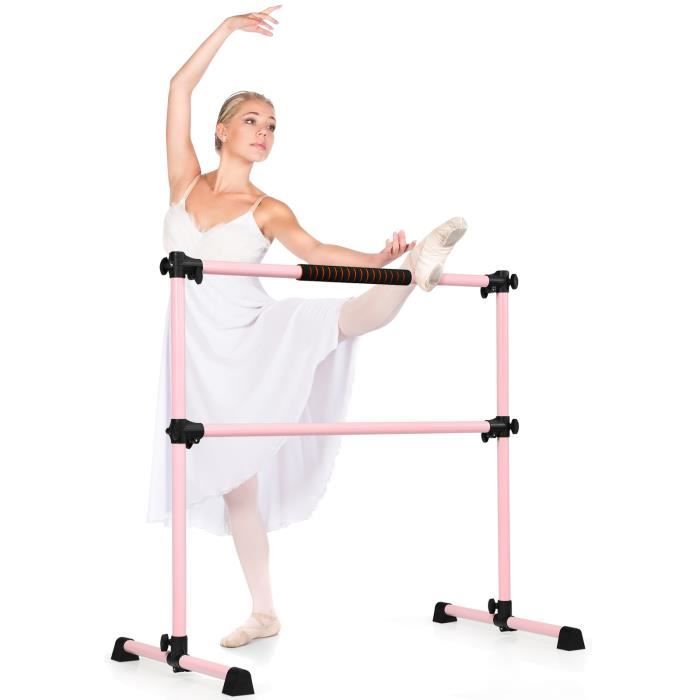 COSTWAY Double Barre de Danse Classique Hauteur Réglable 20-119CM avec Eponge Base Rotative Charge 50KG pour Gymnase/Traction