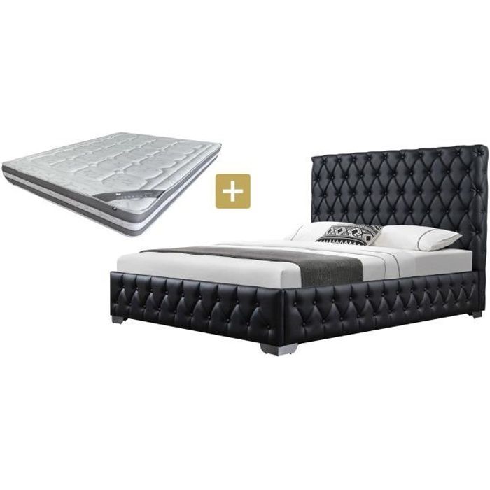 Ensemble royal lit coffre noir 160 x 200 cm + matelas nuage 24 cm