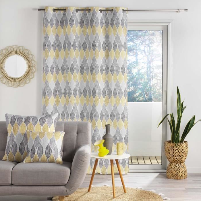 Rideau tamisant L140 x H260 cm Imprimé Winter green Jaune