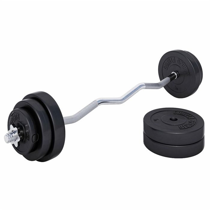 Kit haltères avec disques à revêtement plastique + barre curl 35 kg