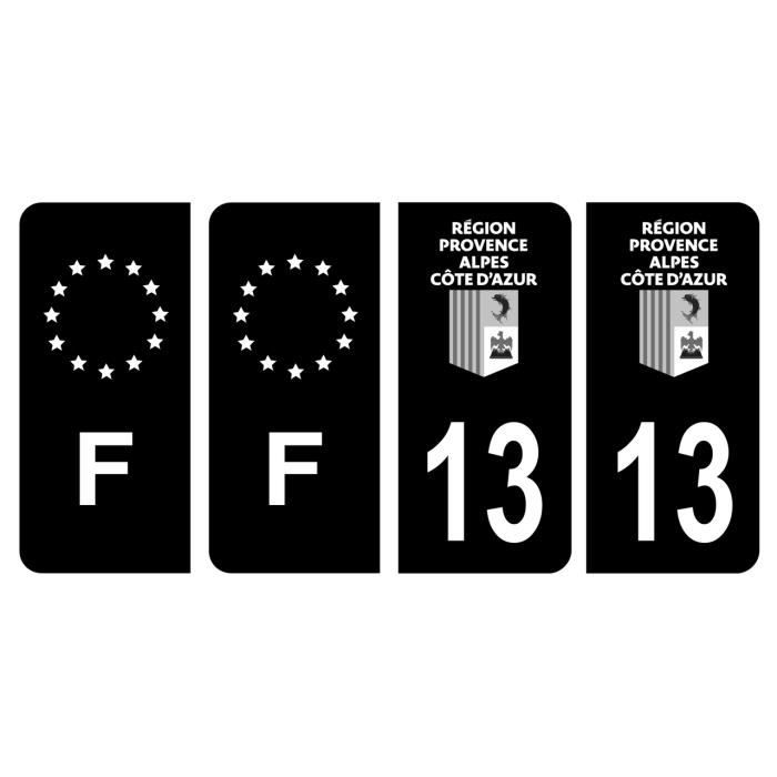 Lot 4 Autocollants plaque immatriculation voiture auto département 13 Bouches-du-Rhône Logo Région PACA Noir & F France Europe