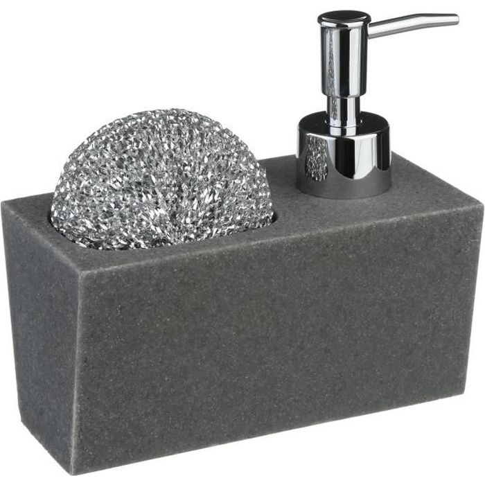Distributeur de savon avec porte éponge - L. 14,5 cm - Gris