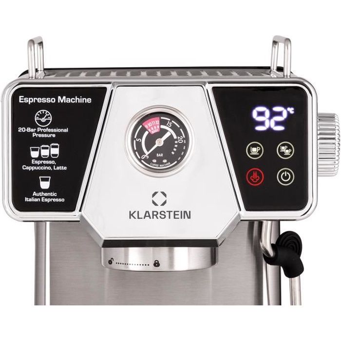 Machine à expresso - Klarstein Libeica - 19 bars env. 10 tasses - 1,8 L de mousse de lait - Gris