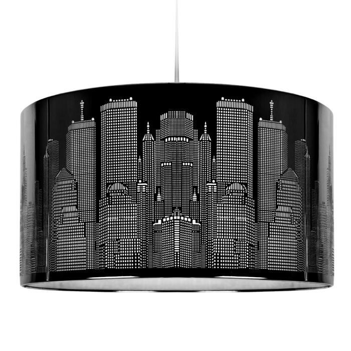 Abat-Jour Abats Jour pour suspension Rétro Gratte Ciel de NEW YORK Tambour en Noir Brillant Adapté