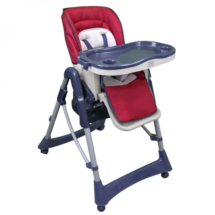 MONSIEUR BEBE - Chaise haute bébé pliable - Réglable hauteur, dossier et tablette - Jusqu'à 18Kg - Rouge