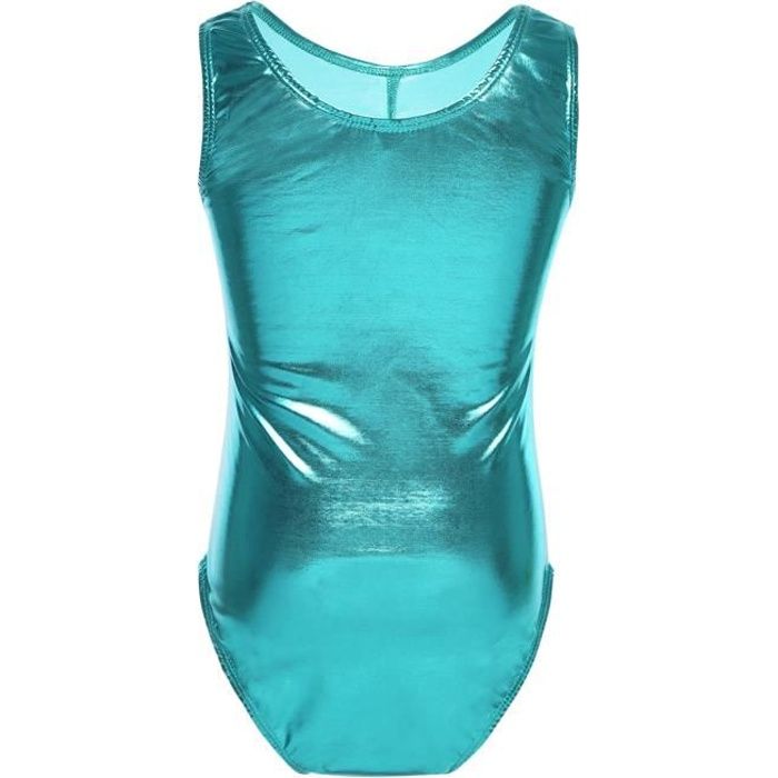 Enfant Justaucorps Gymnastique Fille sans Manche Brillant Leotard Bodysuit 5-14 Ans Bleu