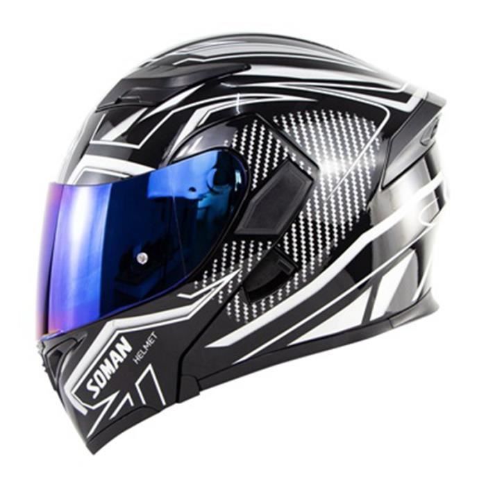 Casque Moto adulte Enfant Hors route locomotive Autoroute Chapeau de sécurité Lentille bleue Noir brillant Casque intégral