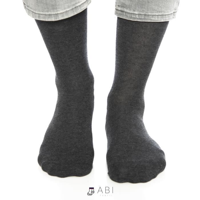 ABI - 10 Paires de Chaussettes classiques Gris foncé Homme Femme Coton Sans couture