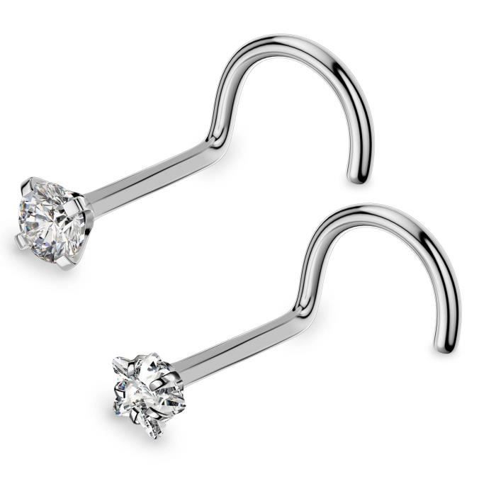 OUFER 2pcs Piercing Nez 20G Titane Solide G23 Etoile Nez Stud Piercing Nasal Hoop Clear CZ Piercing Bijou Corps Femme Homme