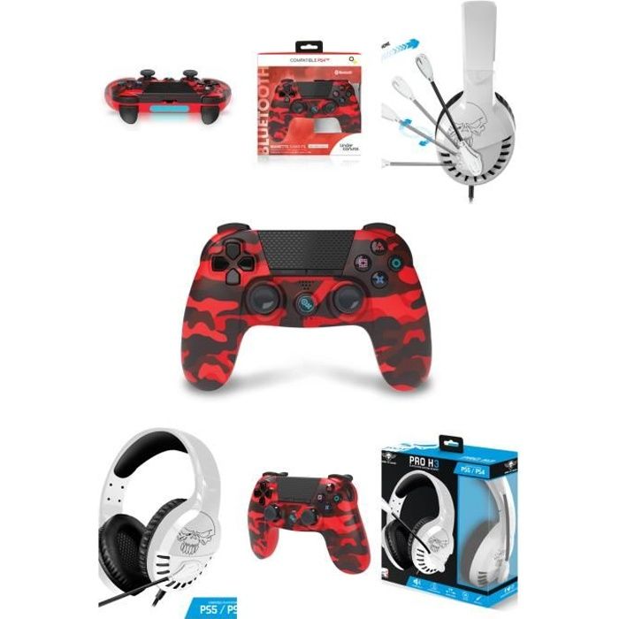 Pack Manette PS4 Manette Bluetooth URBAN fire rouge 3.5 JACK + Casque Spirit of Gamer PS4-PS5 PLAYSTATION