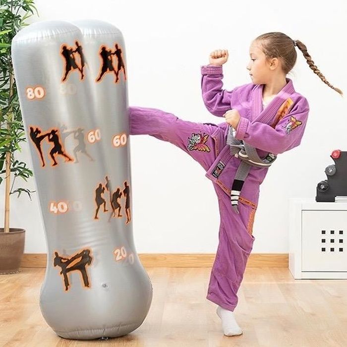 MODEZVOUS Sac de Boxe, Sac de Frappe sur Pied, Punching Ball Eau pour Enfant Entraînement Musculaire Gris
