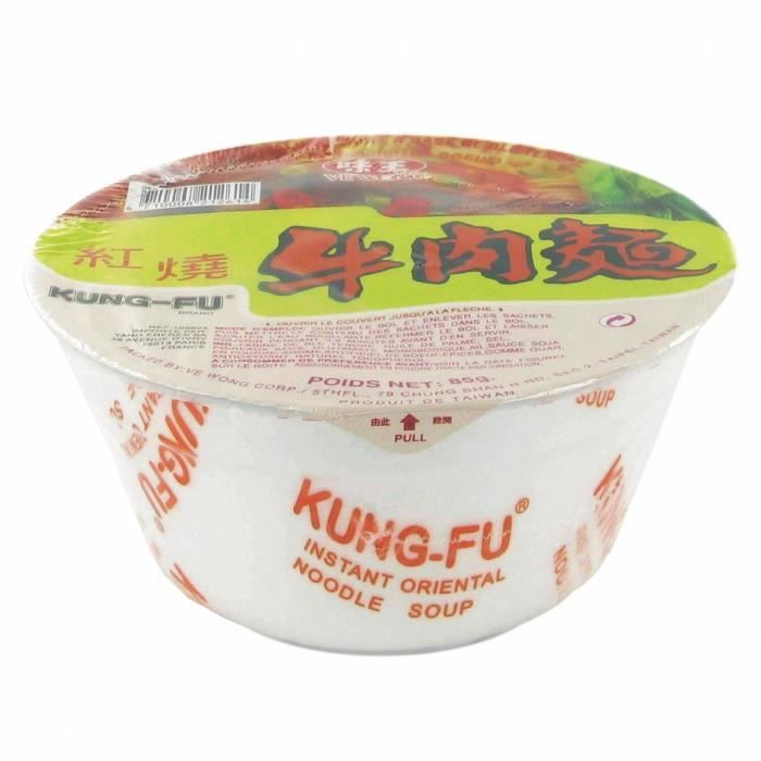 Soupe / Nouilles instantanées taïwanaises en bol - Saveur boeuf - Marque Kung Fu Ve Wong - 85g - Lot de 6 bols