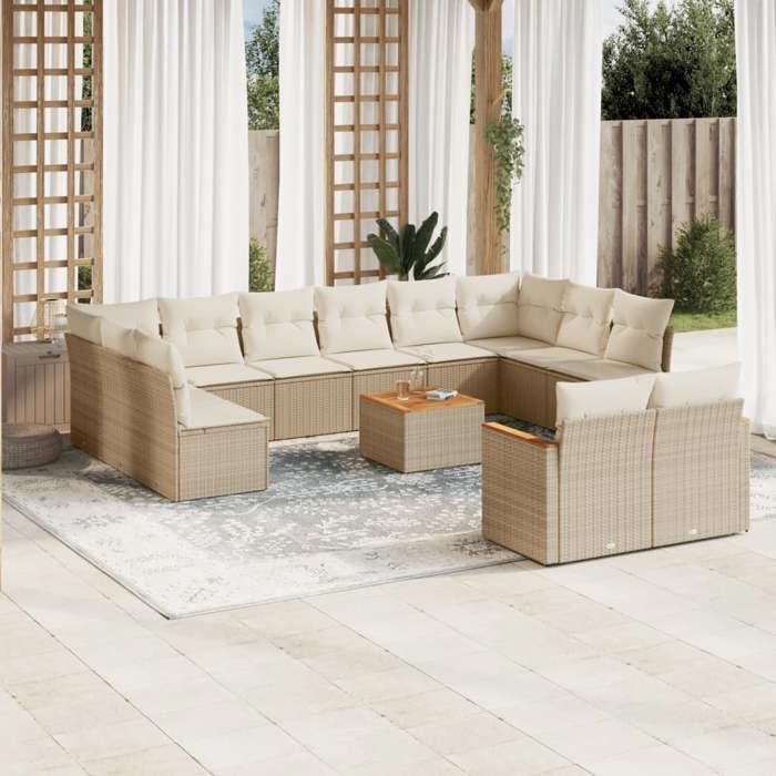 vidaXL Salon de jardin avec coussins 13 pcs beige résine tressée 3226450
