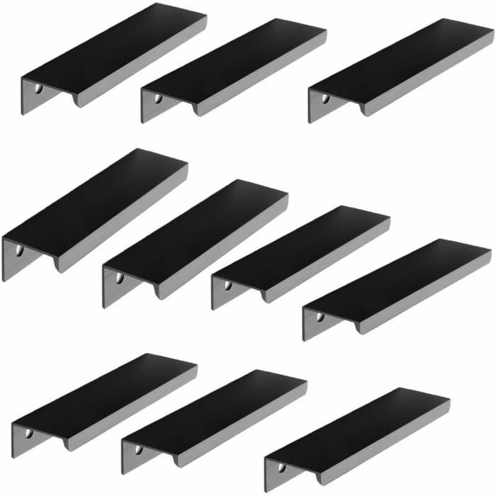 Lot De 10 Poignées De Placard, 12 Cm, Pour Tiroirs Et Armoires De Cuisine En Aluminium Moderne Dissimulees Pour Portes De Placard Noir 96224701