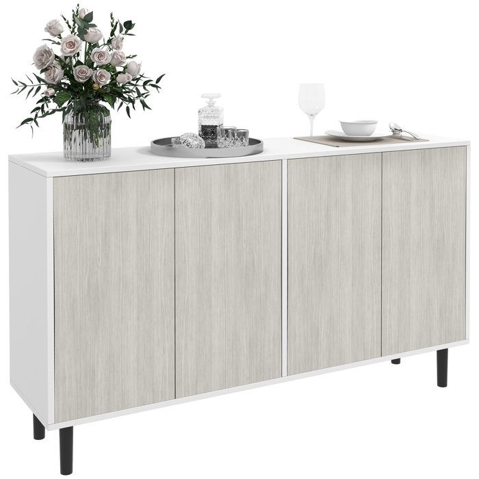 Buffet de cuisine meuble de rangement - HOMCOM - 2 placards avec étagères réglables - 121 x 37 x 75 cm - blanc et aspect bois gris