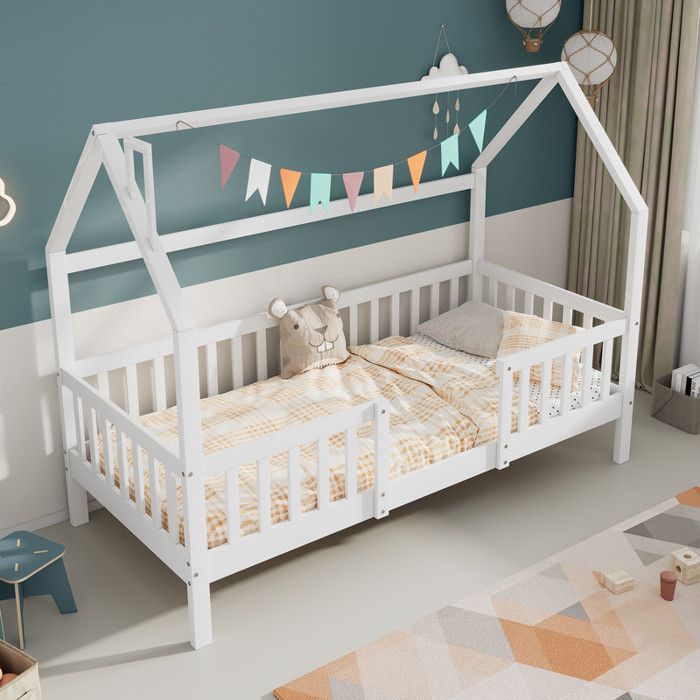 Bon plan Lit cabane d'enfant - JILI HOT - Sommier inclus - Blanc - Bois de pin massif 70x140cm Thome4187896 - Maison