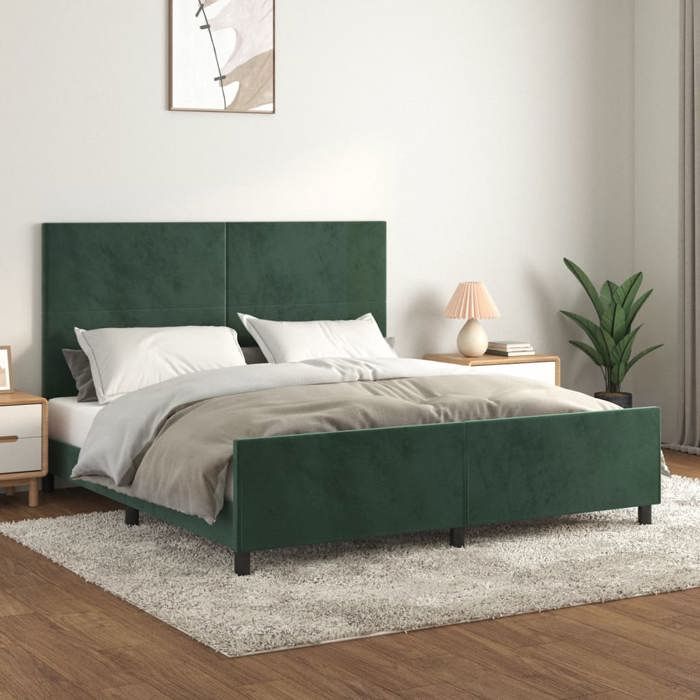 Cadre de lit double-Lit adulte contemporain-sans matelas-vert foncé 160x200 cm velours BDMF00510536390