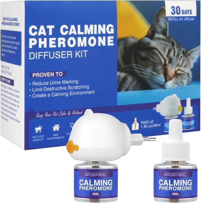 Diffuseur de phéromones chat 3 en 1 — 1 diffuseur + 2 recharges anti-stress inodore