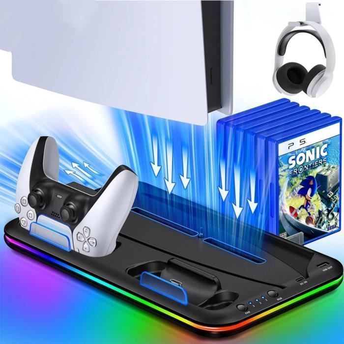 Support Vertical avec Ventilateur de refroidissement Led 3 modes pour PS5 Station de charge pour 2 contrôleurs pour Playstation 5