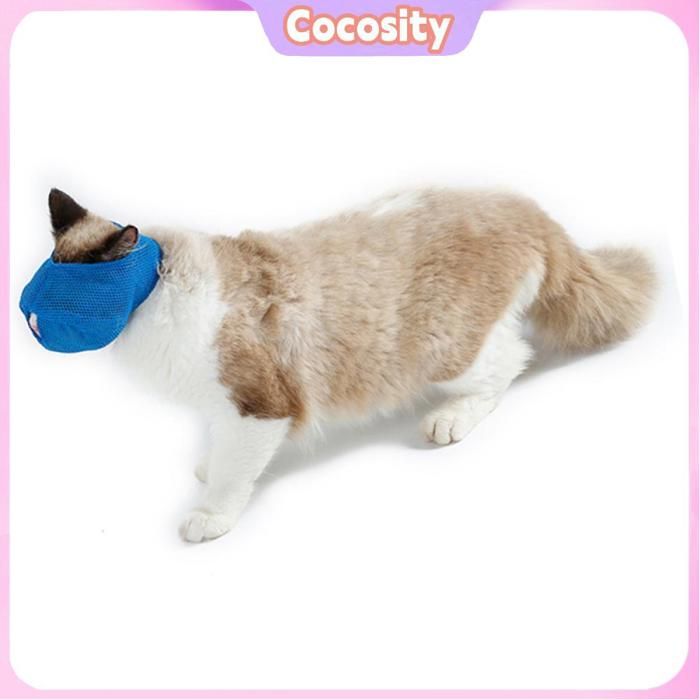 Cocosity Muzzles de chat Muselière Réglable Anti-morsure Pour Chat Buccale En Maille Pour animalerie carde Bleu